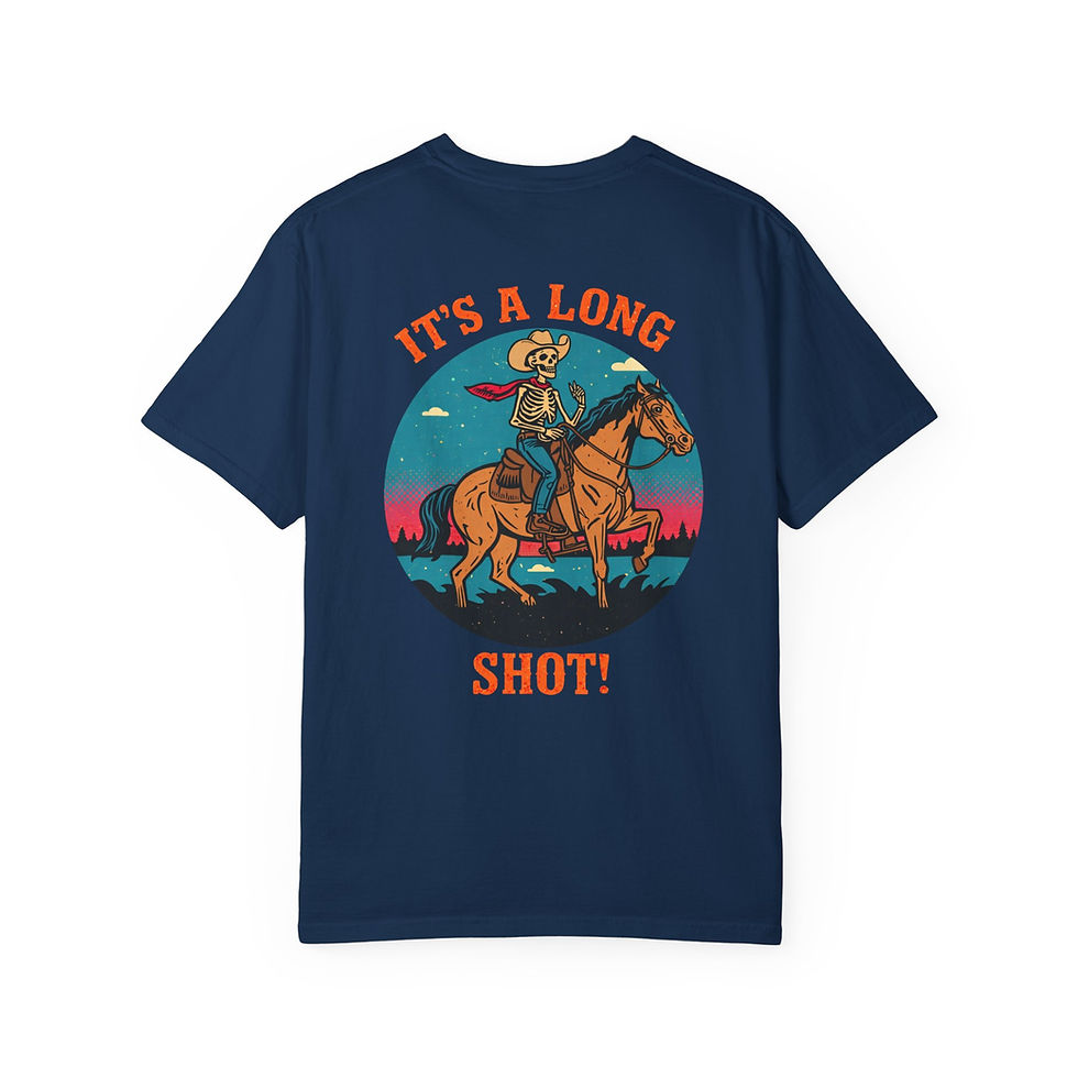 Thumbnail: Graphic T-Shirt — "It's a Long Shot" Western Skeleton Rider