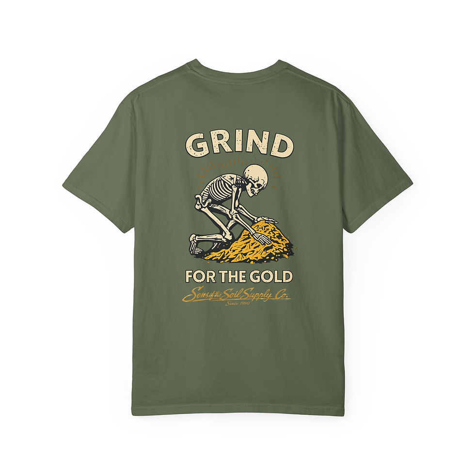 Thumbnail: Grind For The Gold T-Shirt — Skeleton Miner Graphic Tee