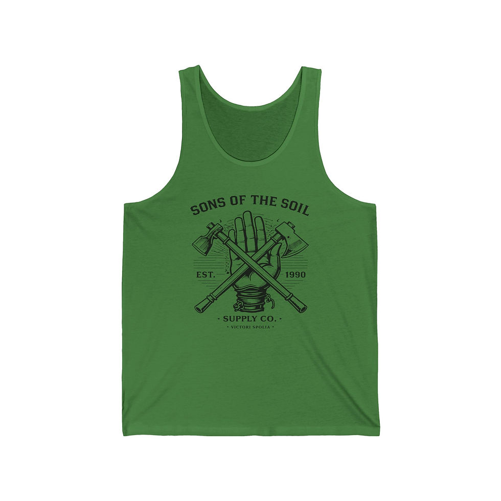Thumbnail: Sons of the Soil Gardening Tank Top – Vintage Garden Tools Graphic