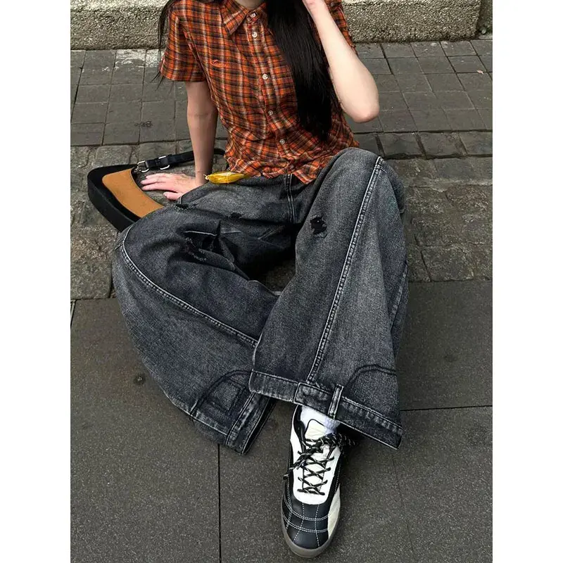 Thumbnail: Black Jeans Women Vintage High Waisted Cargo Jeans Wide Leg Y2K