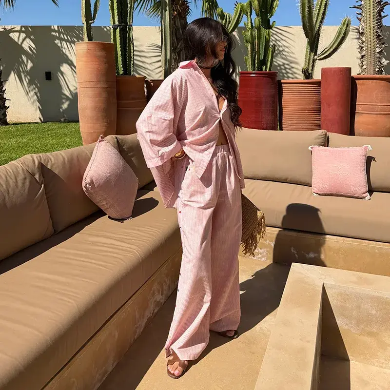 Thumbnail: Women's Striped Oversized Shirt & Wide Leg Co-Ord Set
