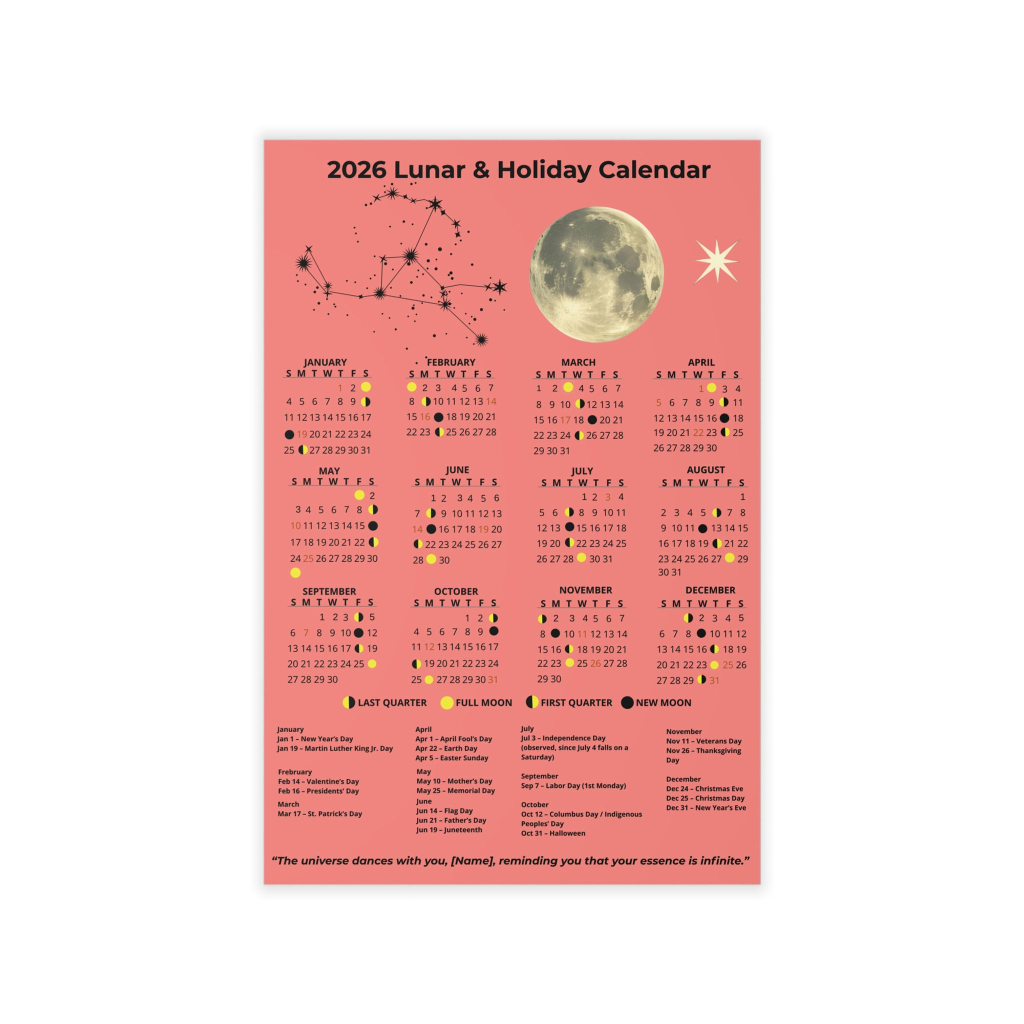 Lunar Holiday Wall Decals | Celestial Home Decor, Zodiac Calendar Wall