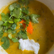 Kabocha Squash Soup With Fennel and Roasted Red Pepper Coulis