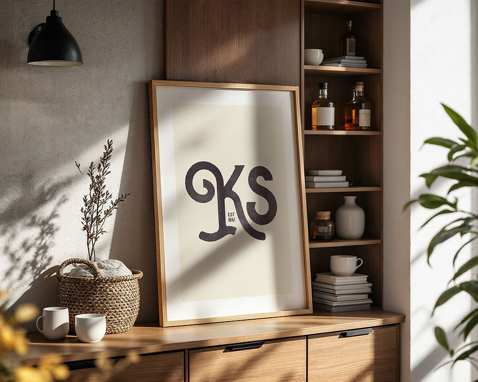 Thumbnail: Kansas state typography wall art print displayed on wooden cabinet with woven basket and soft natural light