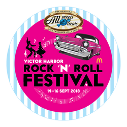All Sweets & Treats (Victor Harbor, SA) Lolly Tin Sticker for Rock 'n' Roll Festival 2018.