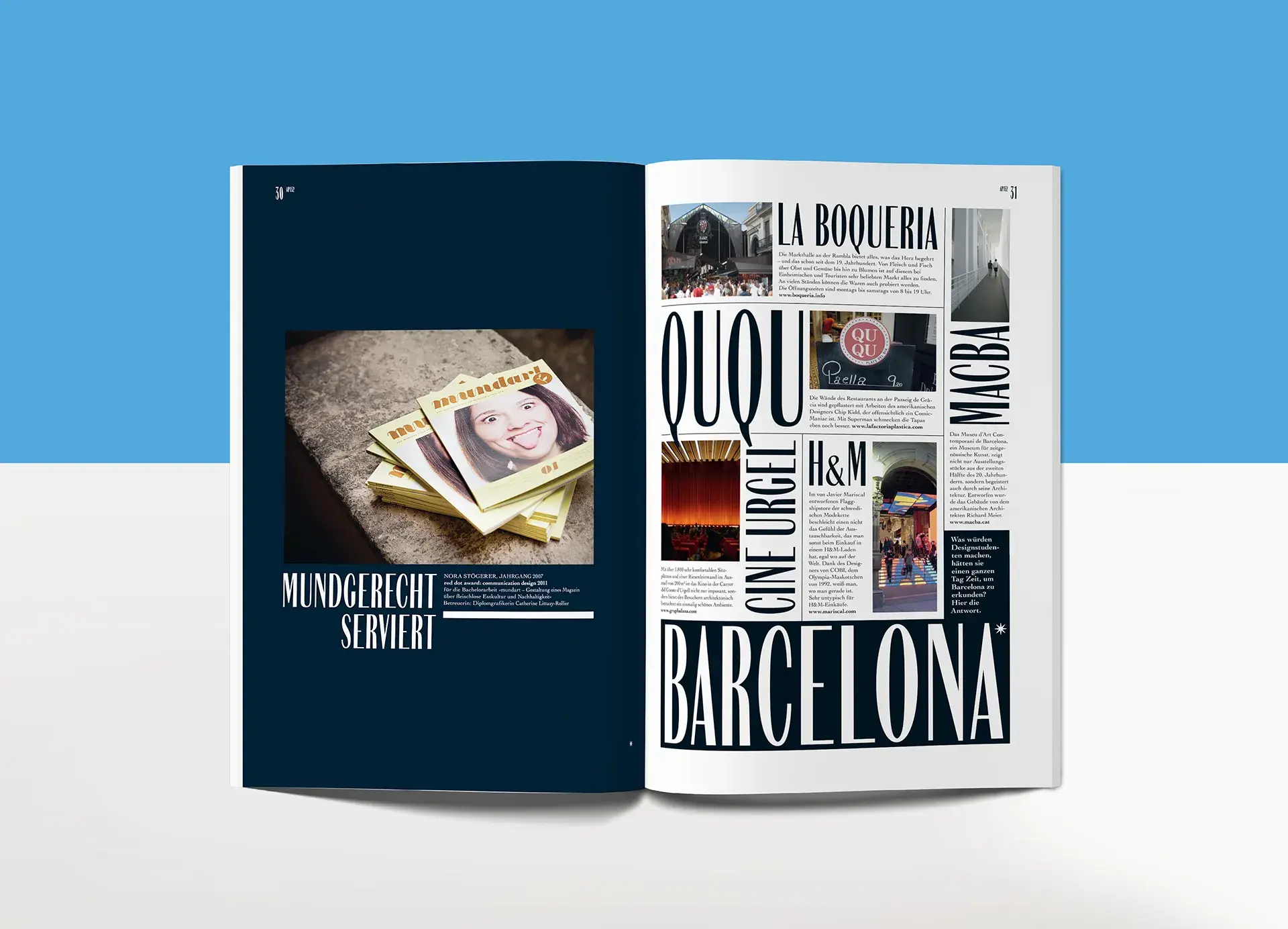 Doppelseite aus dem Hochschulmagazin Studiengang Informationsdesign, FH JOANNEUM (Bachelorarbeit)