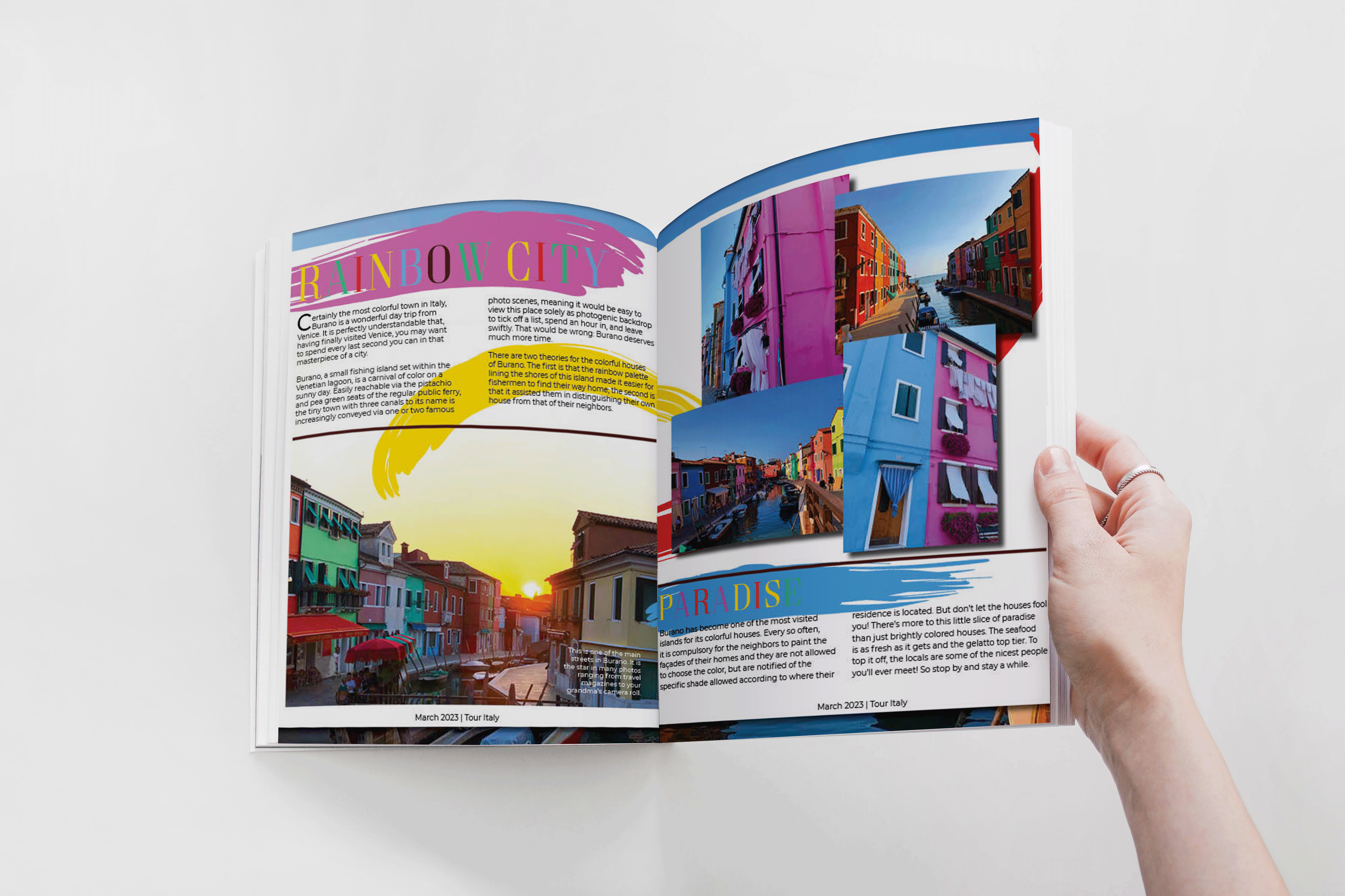 Travel-to Burano, Italy Magazine 1st and 2nd page design