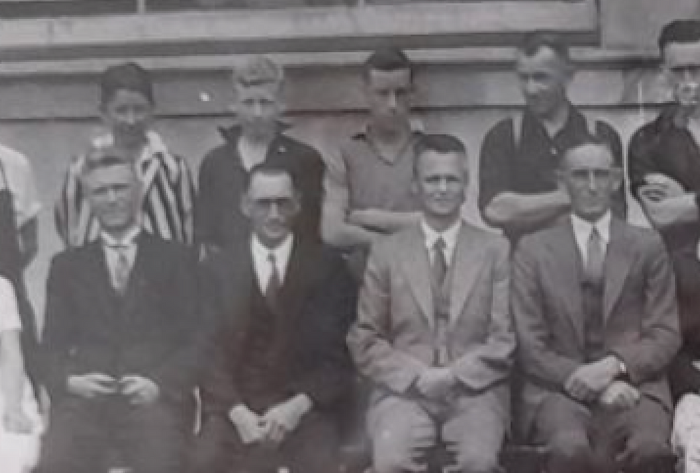 I think that in the above section of the photo of Letholite staff taken in 1940 George Mills-Palmer is the man in the front row on the right. The man to the left of George has been identified by Linda as Bill Woods. He became Managing Director after Arthur and before sons Ray and Russell became joint Managing Directors. Moving to the left again the next man in the photo is Arthur. The well dressed man on the extreme left is unidentified at this stage. Maybe it is D.F. Whitaker?