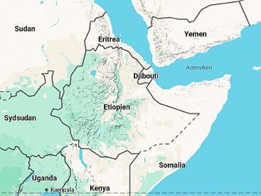 Karta Etiopien med grannländer