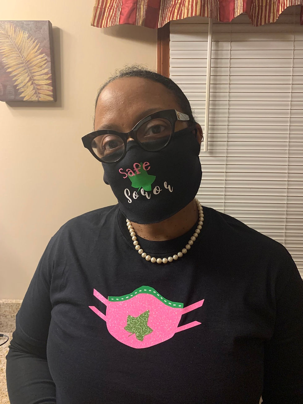 Thumbnail: off shoulder Soror mask shirt