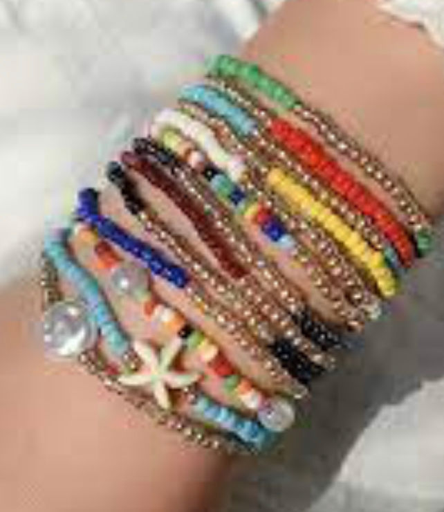 Thumbnail: (5) Boho beaded bracelet for women or men (sold as as set of 5 to stack)