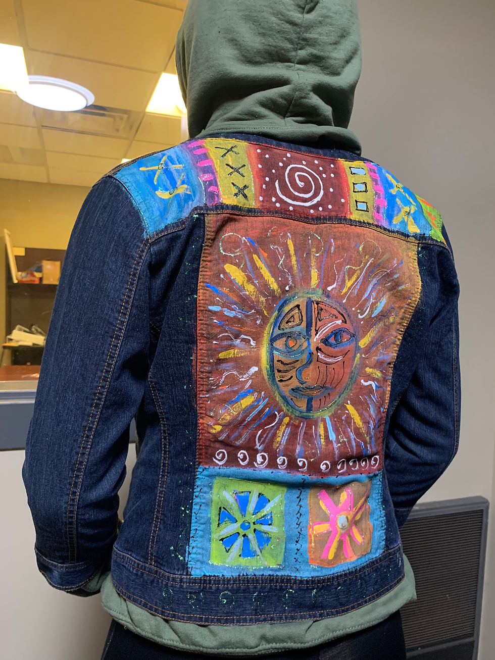 Thumbnail: Hand painted denim abstract 1