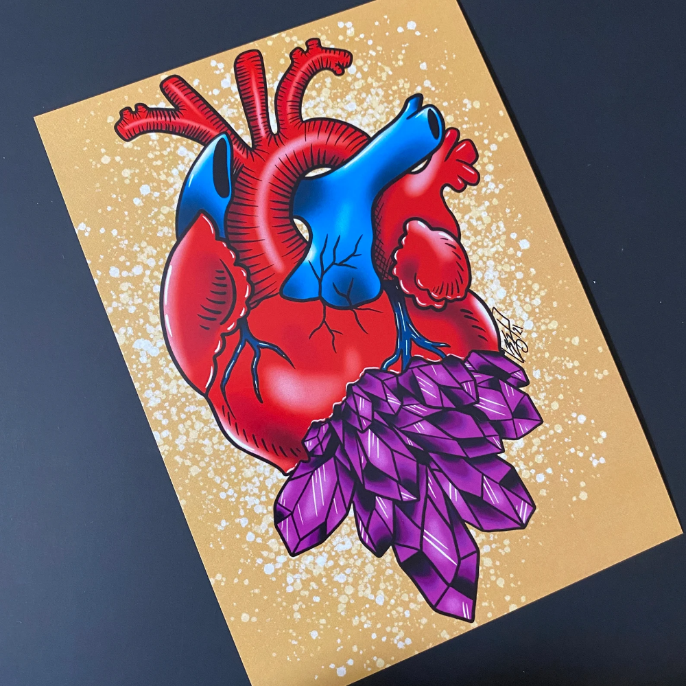 Fractured Heart PRINT | Tattoo Crystal Anatomy Art