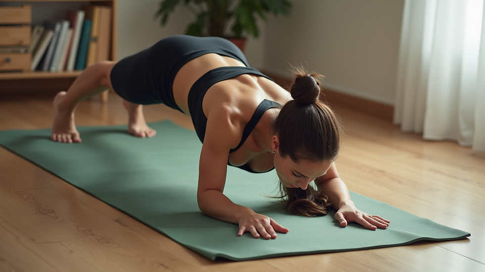 High angle view of a woman doing a plank exercise on a yoga mat