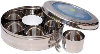 JVL STAINLESS STEEL SPICE TIN SET WITH SEVEN BOWLS - (200 ML EACH)