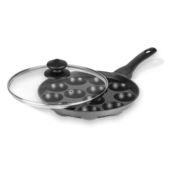 ORANGE DELUXE NON-STICK HEAVY BASE 12 CAVITY APPAM PATRA LONG ONE SIDE HANDLE