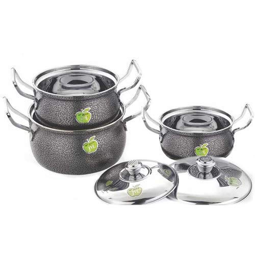 JVL STAINLESS STEEL POWDER COATED POT DISH VESSEL (SILVER) -3 PIECES SET