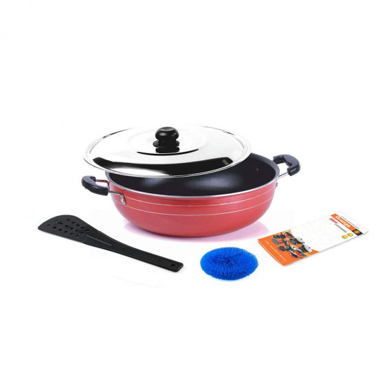 ORANGE NON-STICK DEEP KADAI WITH SS LID , (1.5 LTR)