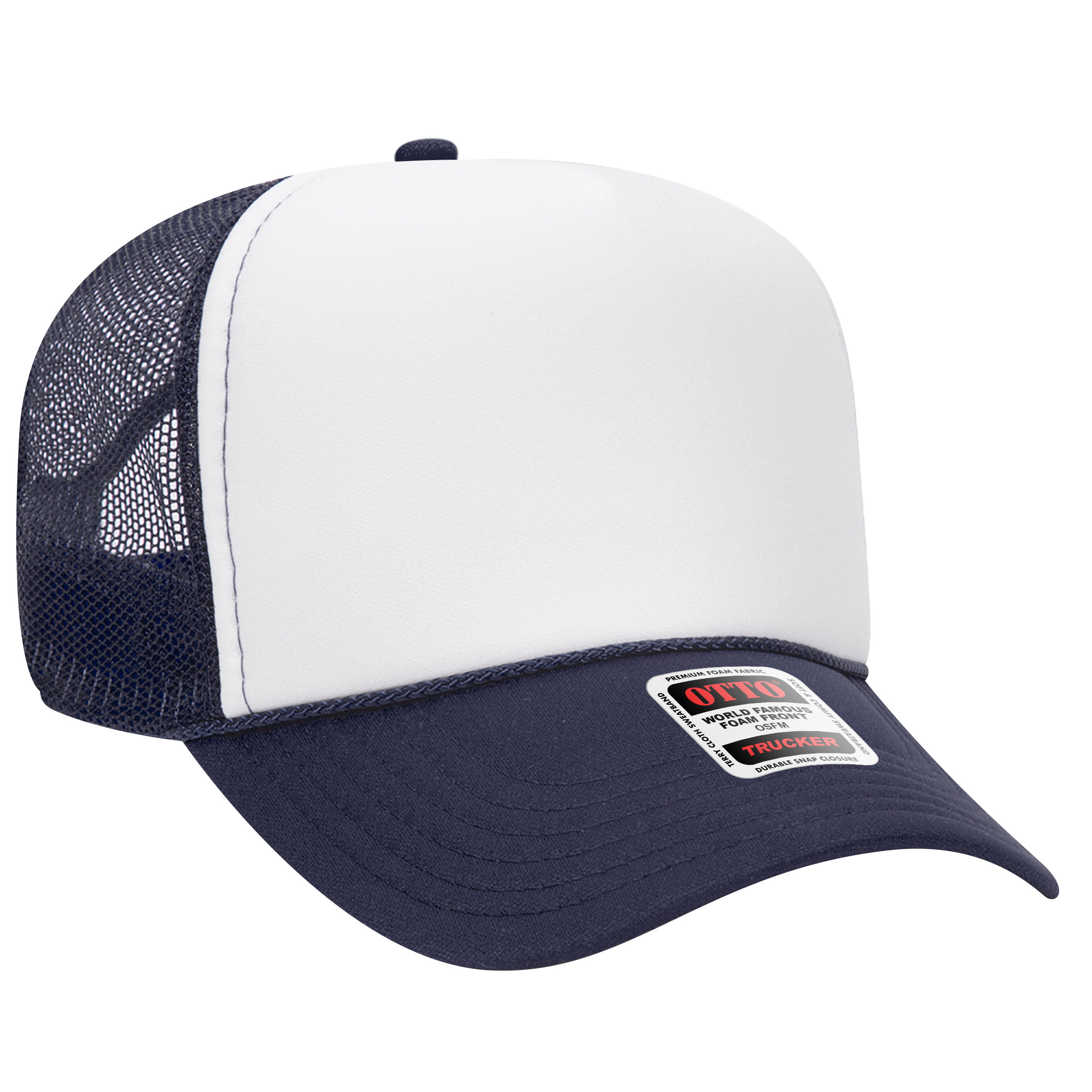 OTTO Cap 5-Panel Mid Profile Mesh Trucker Hat - Navy/White