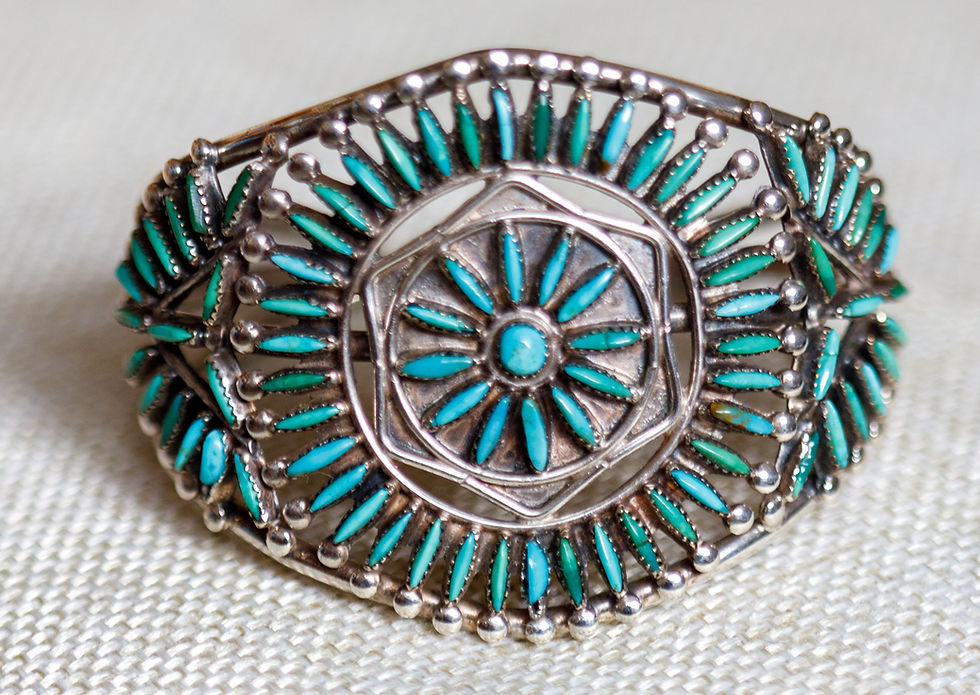 Thumbnail: Vintage Sterling Silver and Turquoise cuff bracelet