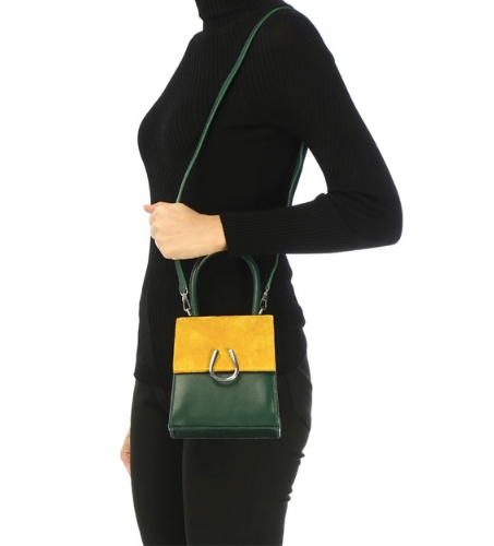 Mustard-Green Leather Micro Dem  Bag