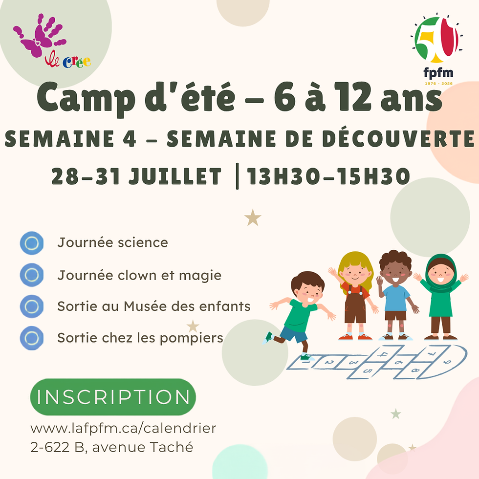 Semaine 4, pour les 6 à 12 ans: semaine de découverte.
