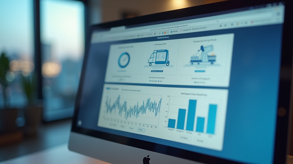 Close-up view of a computer screen showing TMS dashboard with shipment analytics