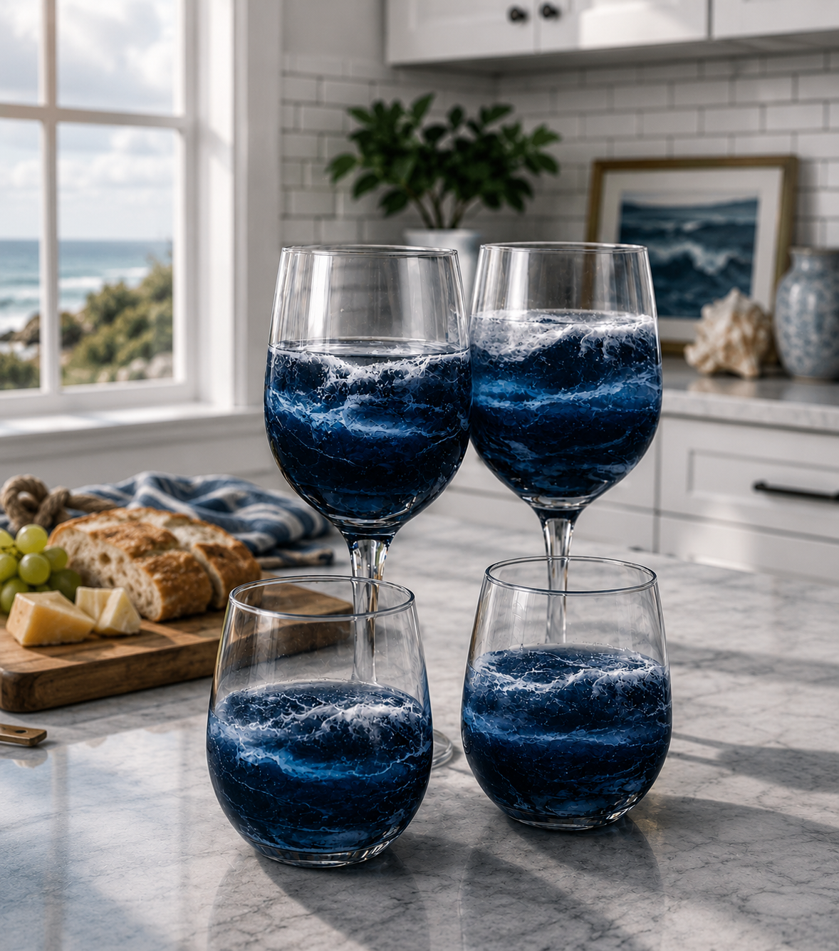 Wine Glasses-Dark Blue Ocean