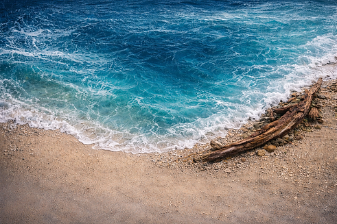 Waves and driftwood on sandy beach.png