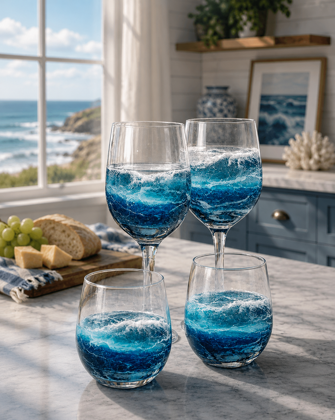Wine Glasses-Light Blue Ocean