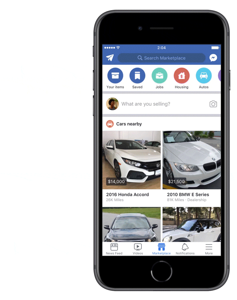 Imagem mostra como os anúncios aparecem entre as publicações do Marketplace do Facebook.