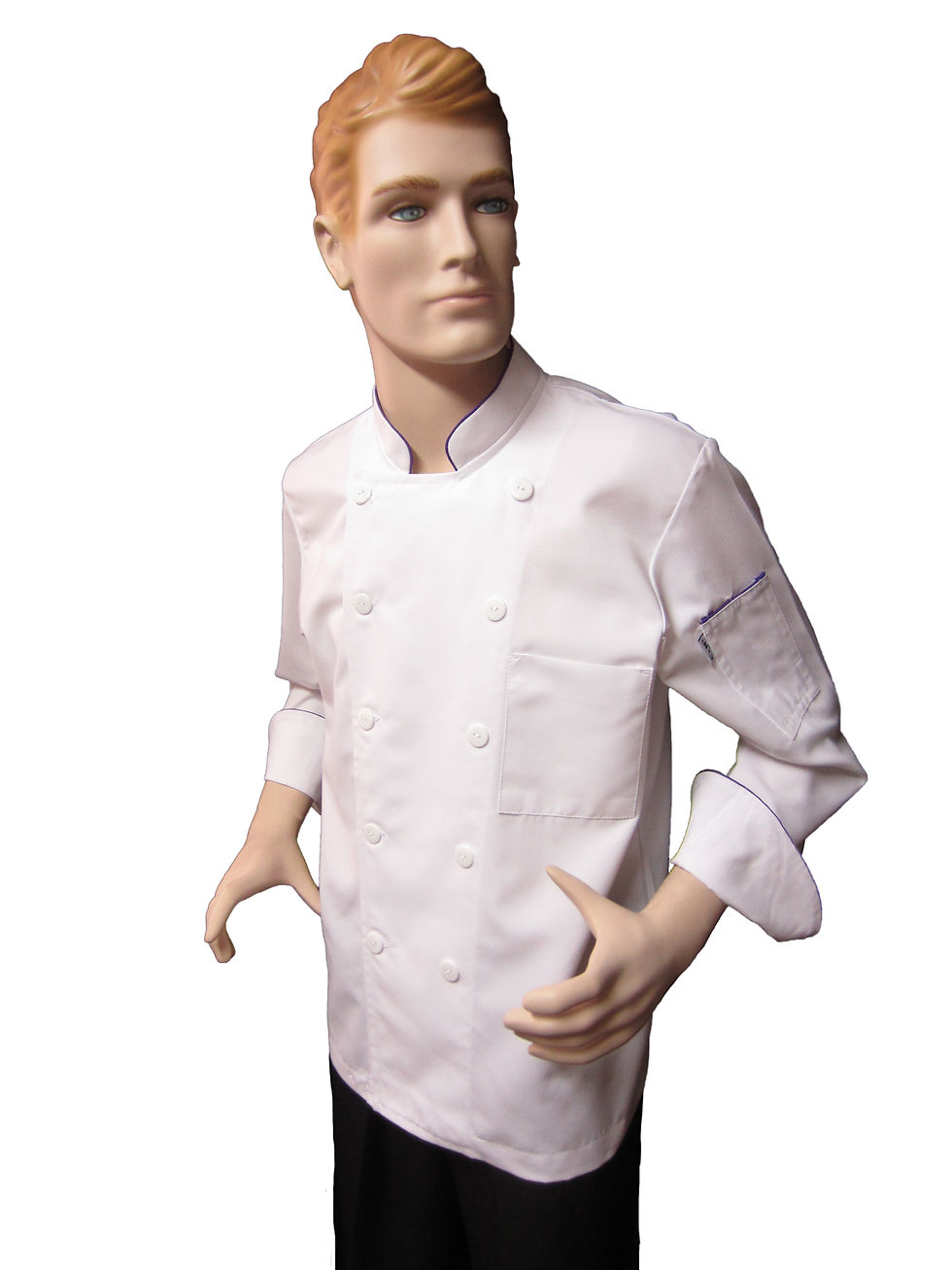Chaqueta de Chef Hombre blanca con filos morado