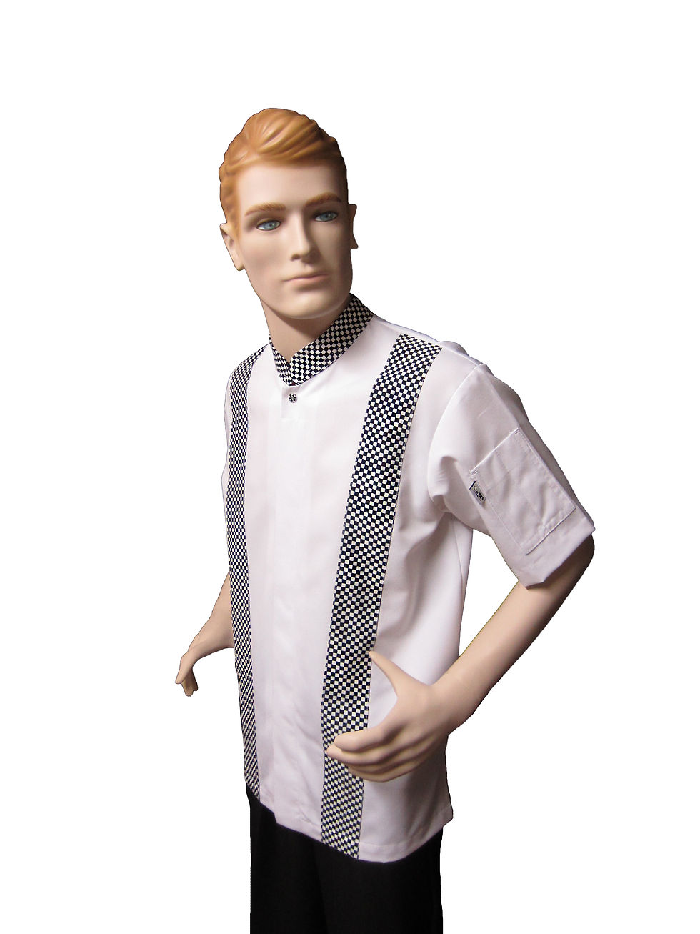 Chaqueta de Chef Broche Blanca, Combinada Detalles Ajedrez