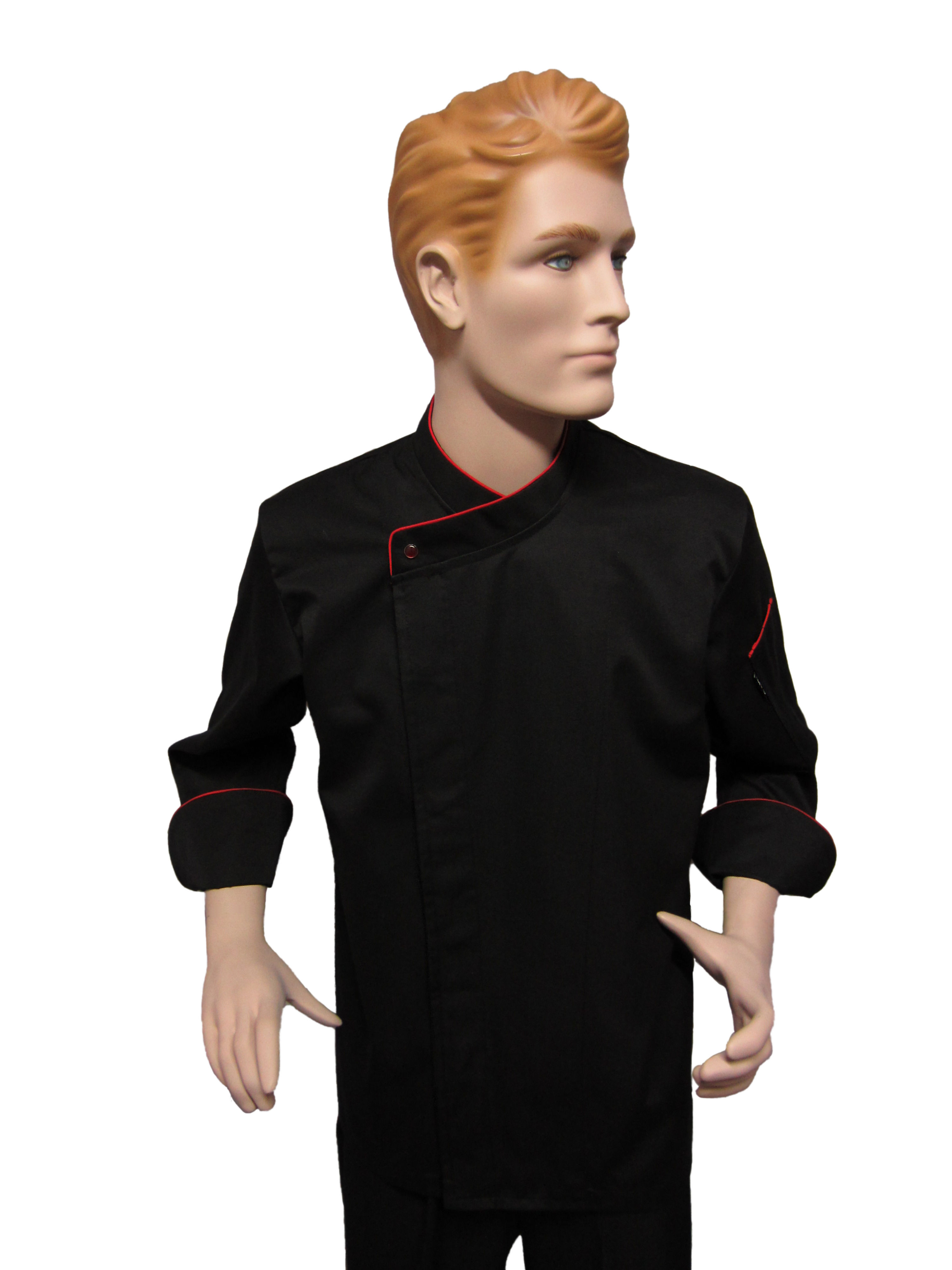 Chaqueta de Chef Modelo Broche Visto con Detalles Rojo