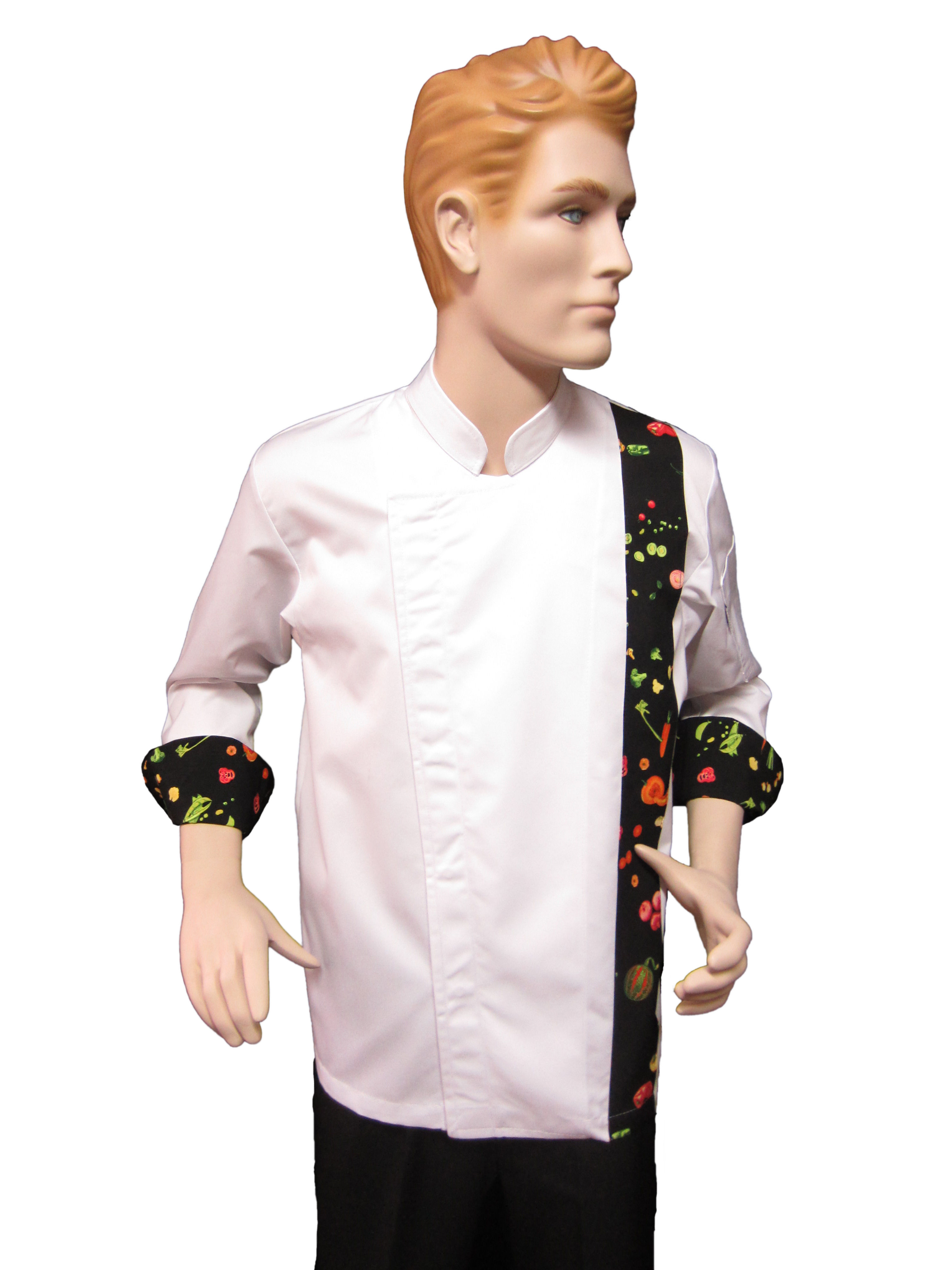 Chaqueta de Chef Modelo Broche con Distintivo Verduras Negro