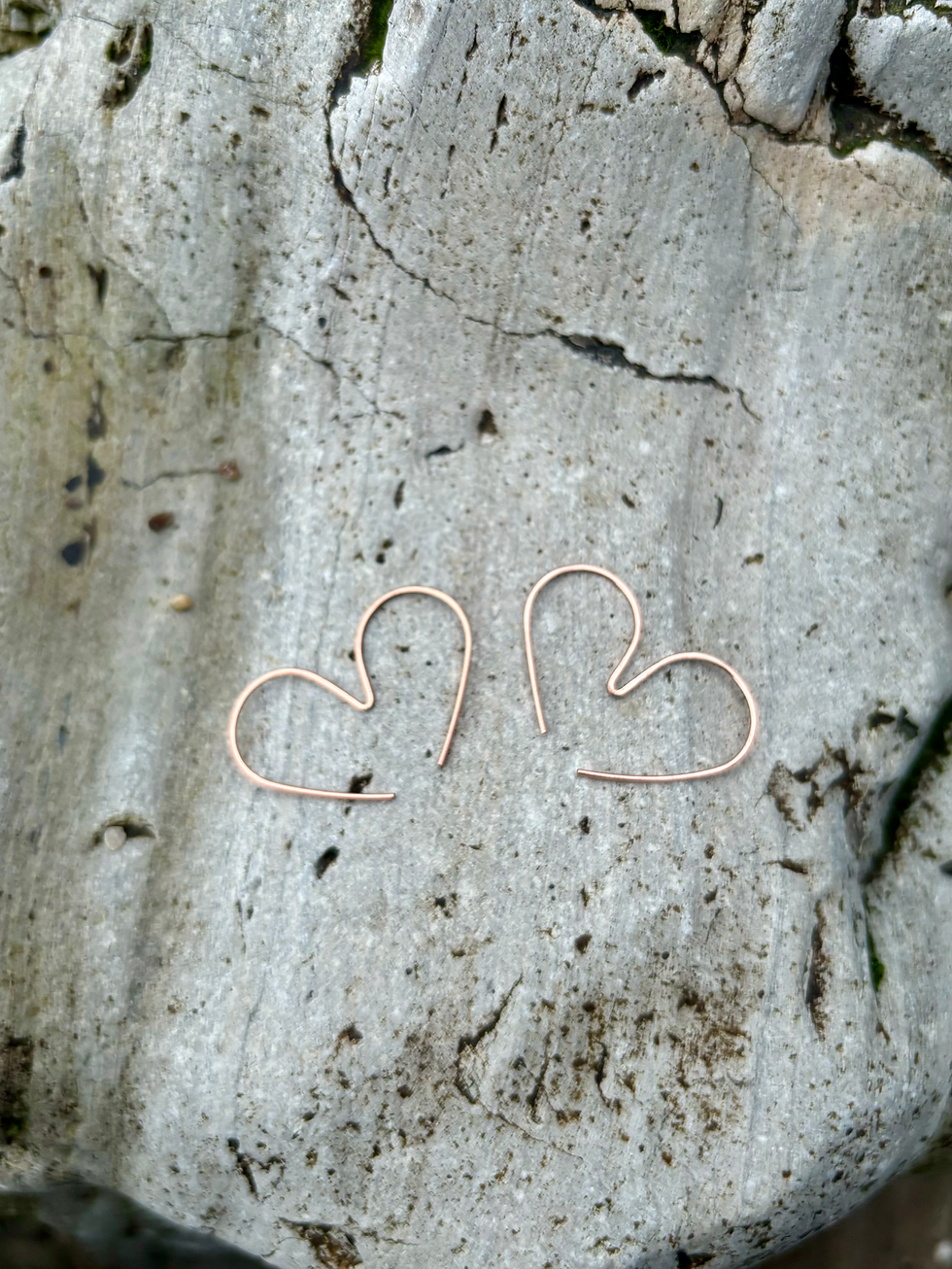 Thumbnail: Copper heart threader earrings — 3 sizes available 