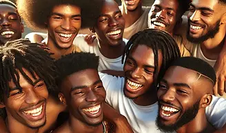 DALL·E 2025-01-29 14.52.50 - A group of Black men with diverse hairstyles, expressing pure