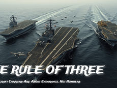 Aircraft carriers at sea illustrating the Rule of Three deployment cycle and naval endurance strategy
