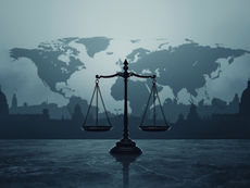 Global power and international law concept showing justice and geopolitics