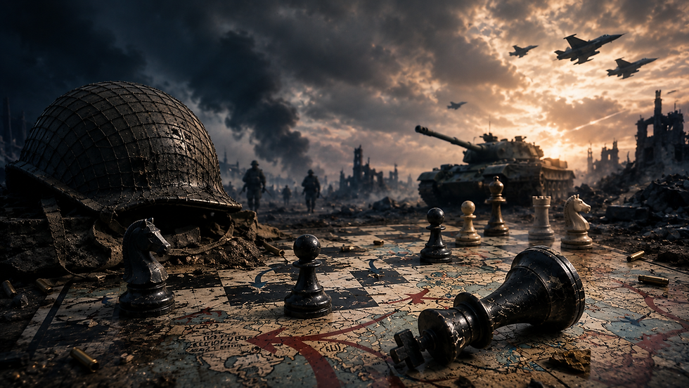 Strategic illustration showing global leaders studying a world map to represent long-term geopolitical strategy and grand strategic planning. Excerpt