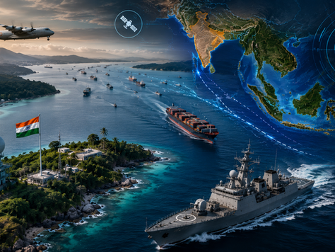 Malacca Strait showing India’s Andaman and Nicobar Islands, maritime shipping routes and Indian Navy strategic position in the Indo-Pacific