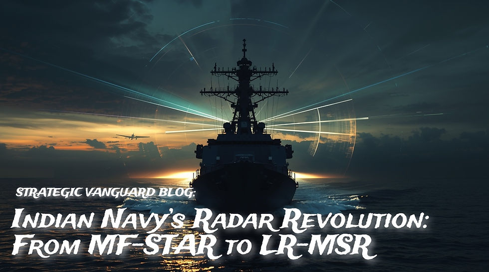 An Indian Navy stealth destroyer at sea equipped with an advanced indigenous AESA radar system, symbolizing India’s transition from the Israeli MF-STAR radar to the DRDO-BEL LR-MSR radar, representing the nation’s push for technological self-reliance and maritime strength.