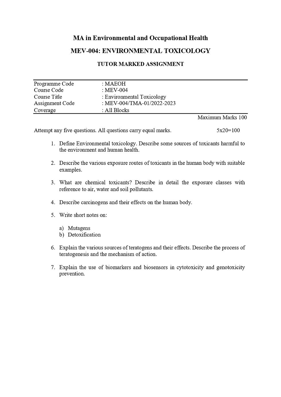 Thumbnail: MEV-004: Environmental Toxicology (2022-23)