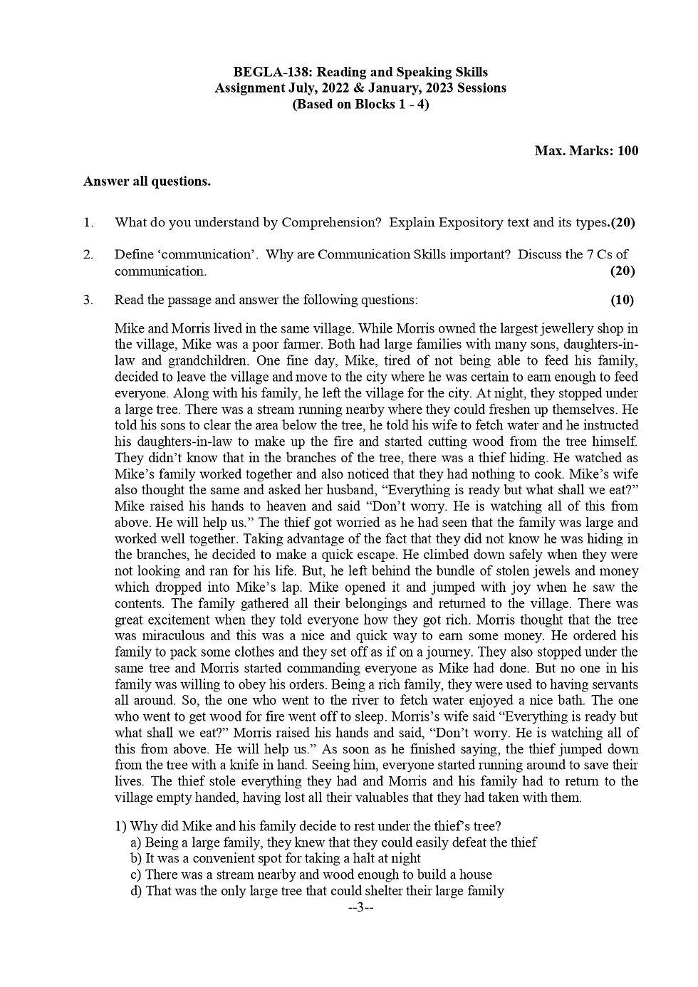 Thumbnail: BEGLA-138: Reading And Speaking Skills (2022-23)