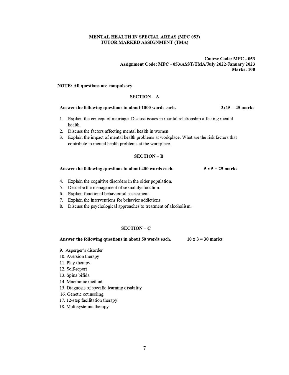 Thumbnail: MPC-053: Mental Health in Special Areas (2022-23)