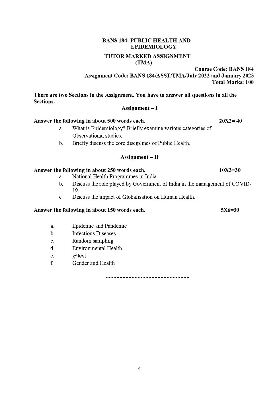 Thumbnail: BANS-184: Public Health and Epidemiology (2022-23)