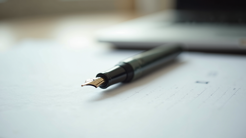 Close-up view of an elegant fountain pen on a white desk