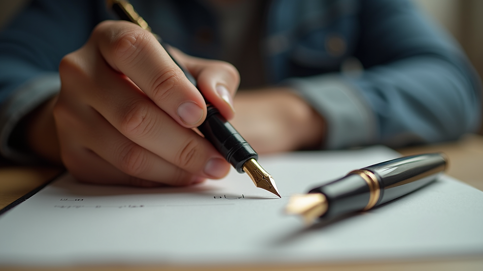 Eye-level view of a collection of fountain pens