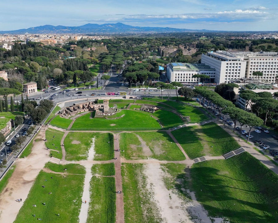 Aerial view of the Circus Maximus in Rome