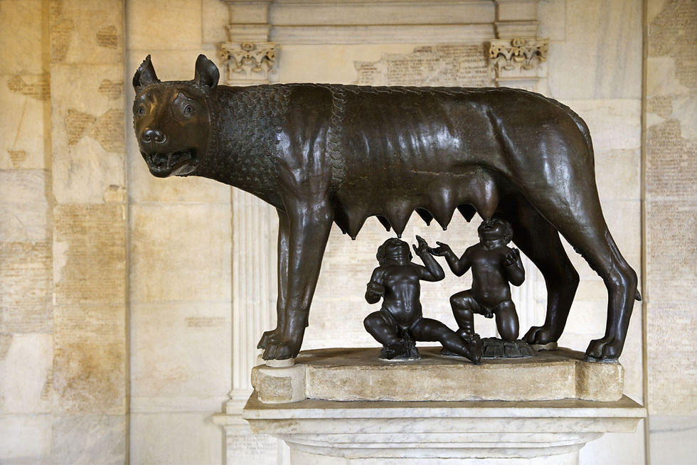 Romulus and Remus suckling a wolf